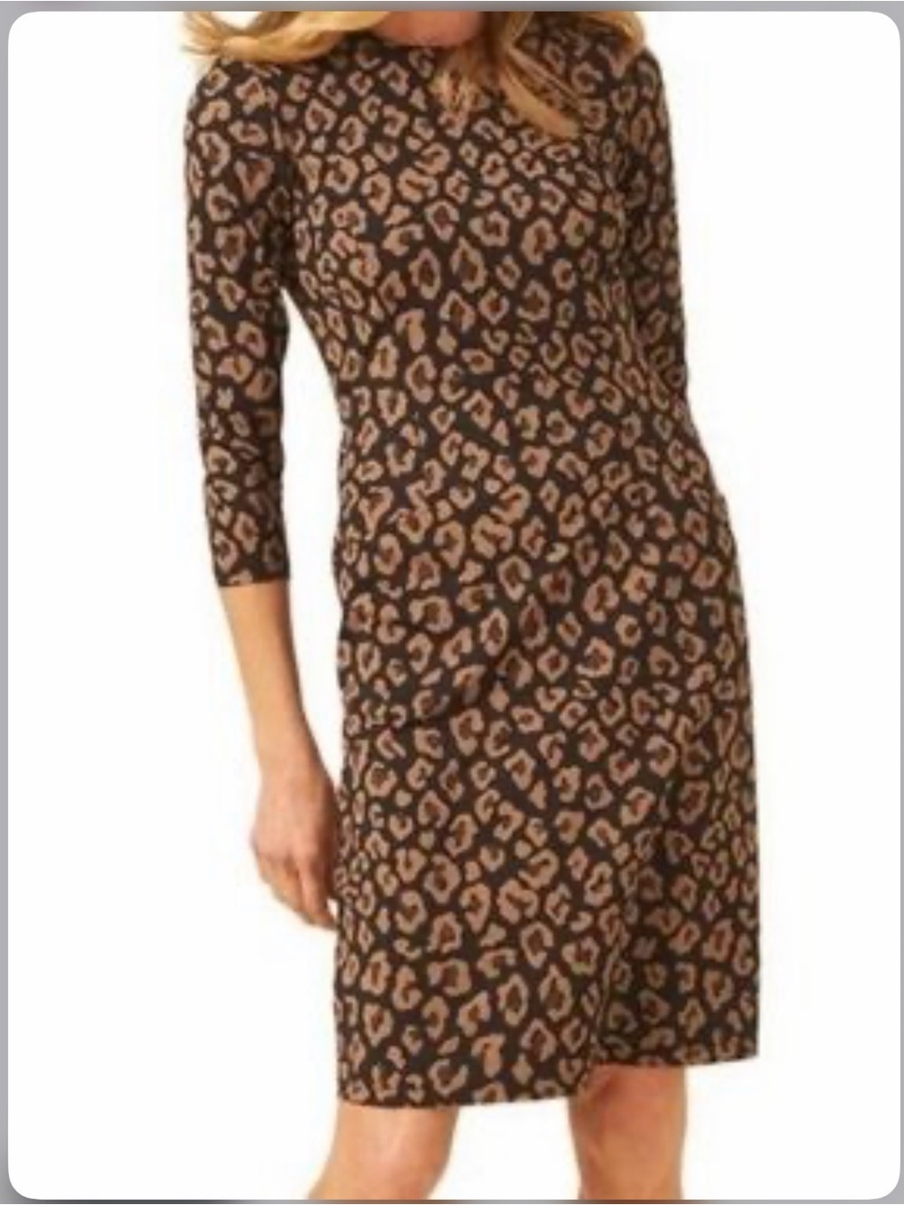J. McLaughlin Women's Brown Leopard Print Dress, 3/4 sleeve SZ XL